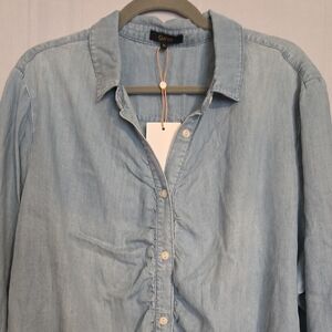 Quince Women's Light Blue Denim Shirred Front Button-Down Shirt Sz XL NWT